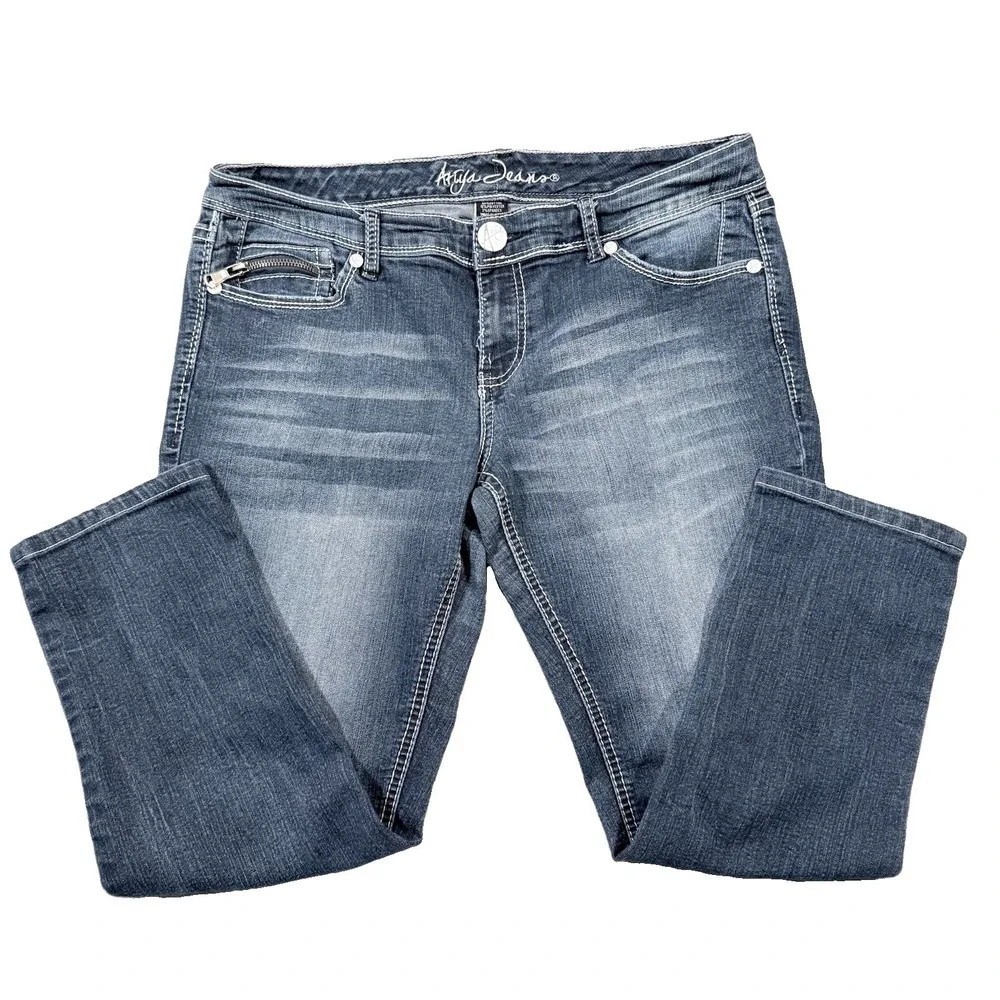 Ariya Whitney Crop Capri Jeans 13/14 Thick Stitch Blue Denim 31164R Y2K